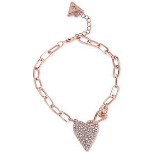 GUESS Rose Gold Tone Pavé Crystal Heart Paperclip Link Chain Bracelet New